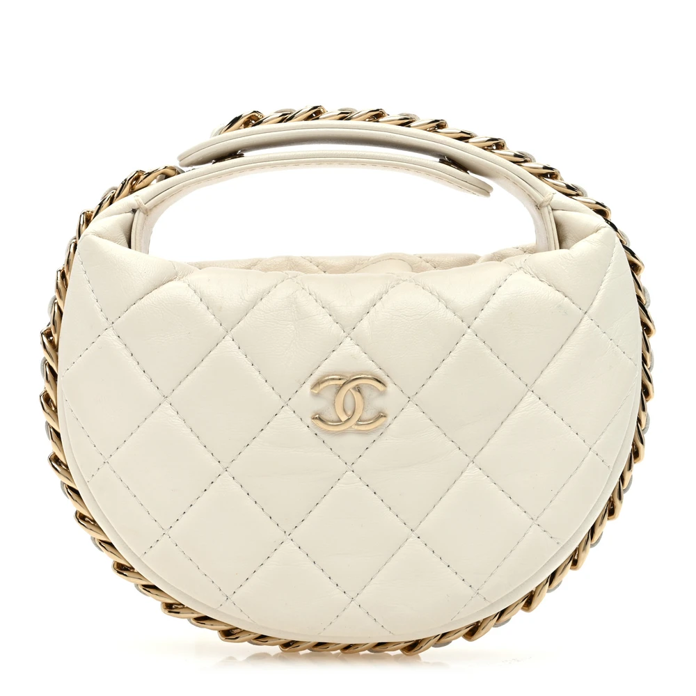 Lushentic Chanel Chain Around Pouch Small White Quilted Lambskin Leather Light Gold Hardware Front