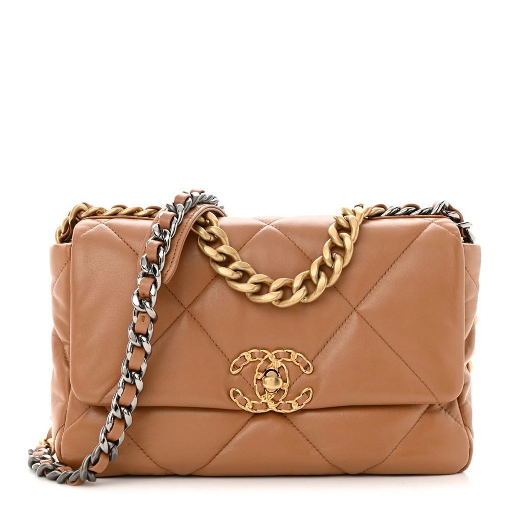 Lushentic Chanel Chanel 19 Flap Medium Brown Quilted Lambskin Leather Mixed Metal Hardware Front