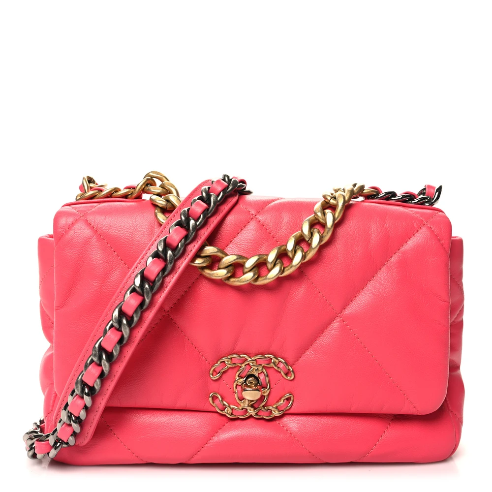 Lushentic Chanel Chanel 19 Flap Medium Coral Quilted Goatskin Leather Mixed Metal Hardware Front