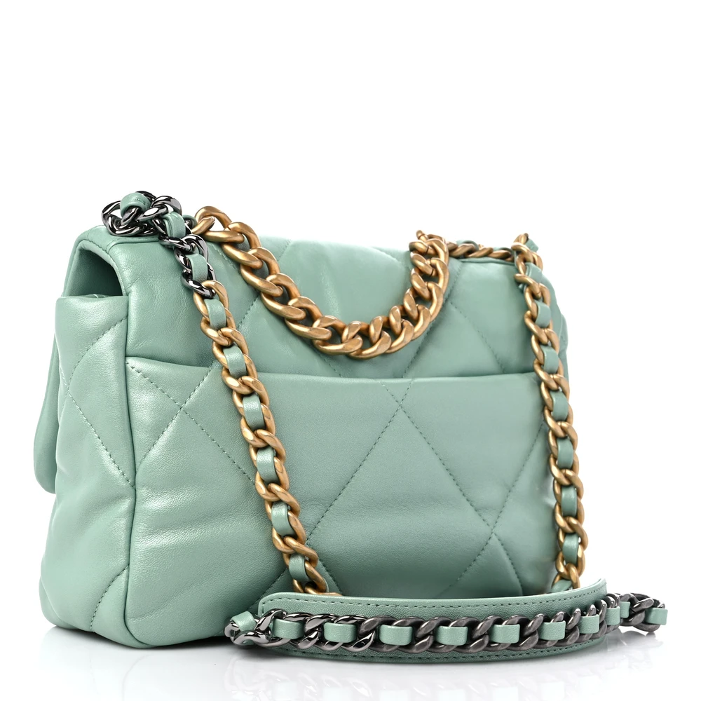 Lushentic Replica Chanel 19 Flap Medium Light Blue Quilted Goatskin - Image 3