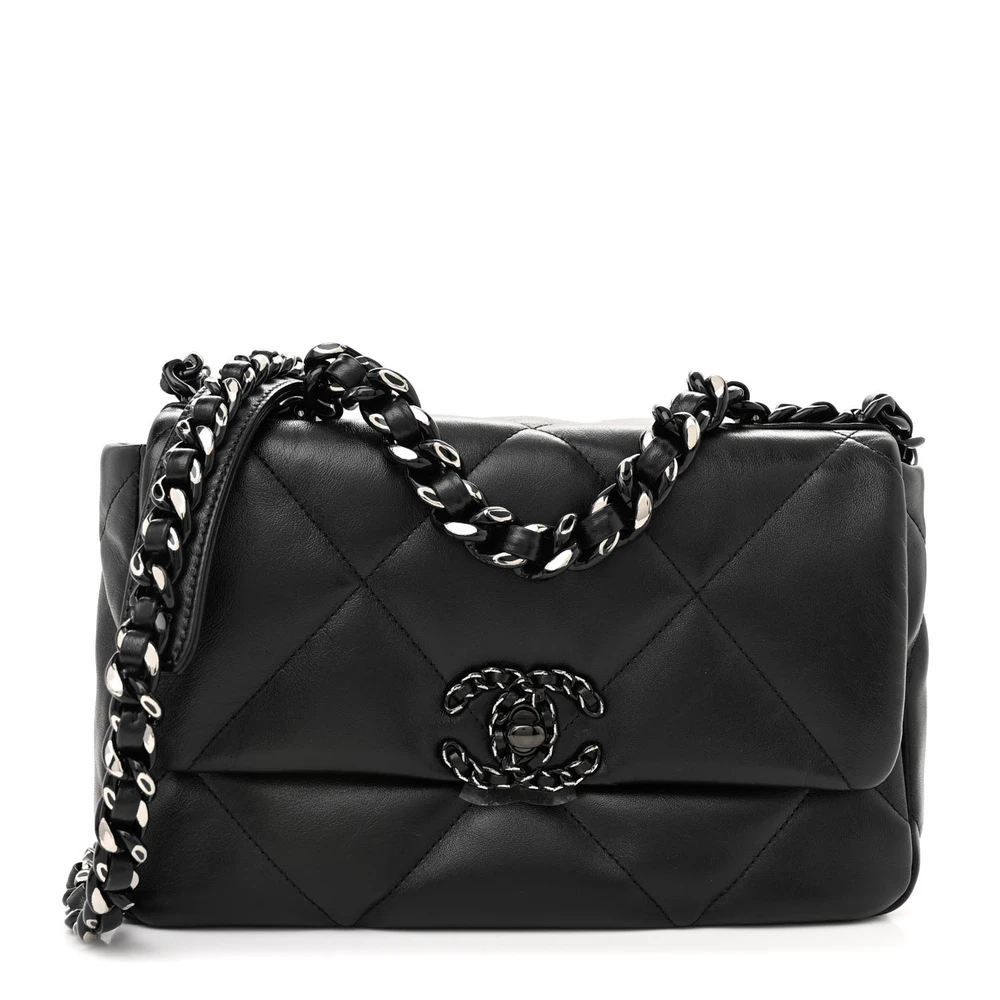 Lushentic Chanel Chanel 19 Flap Medium So Black Quilted Lambskin Leather Silver Hardware Front