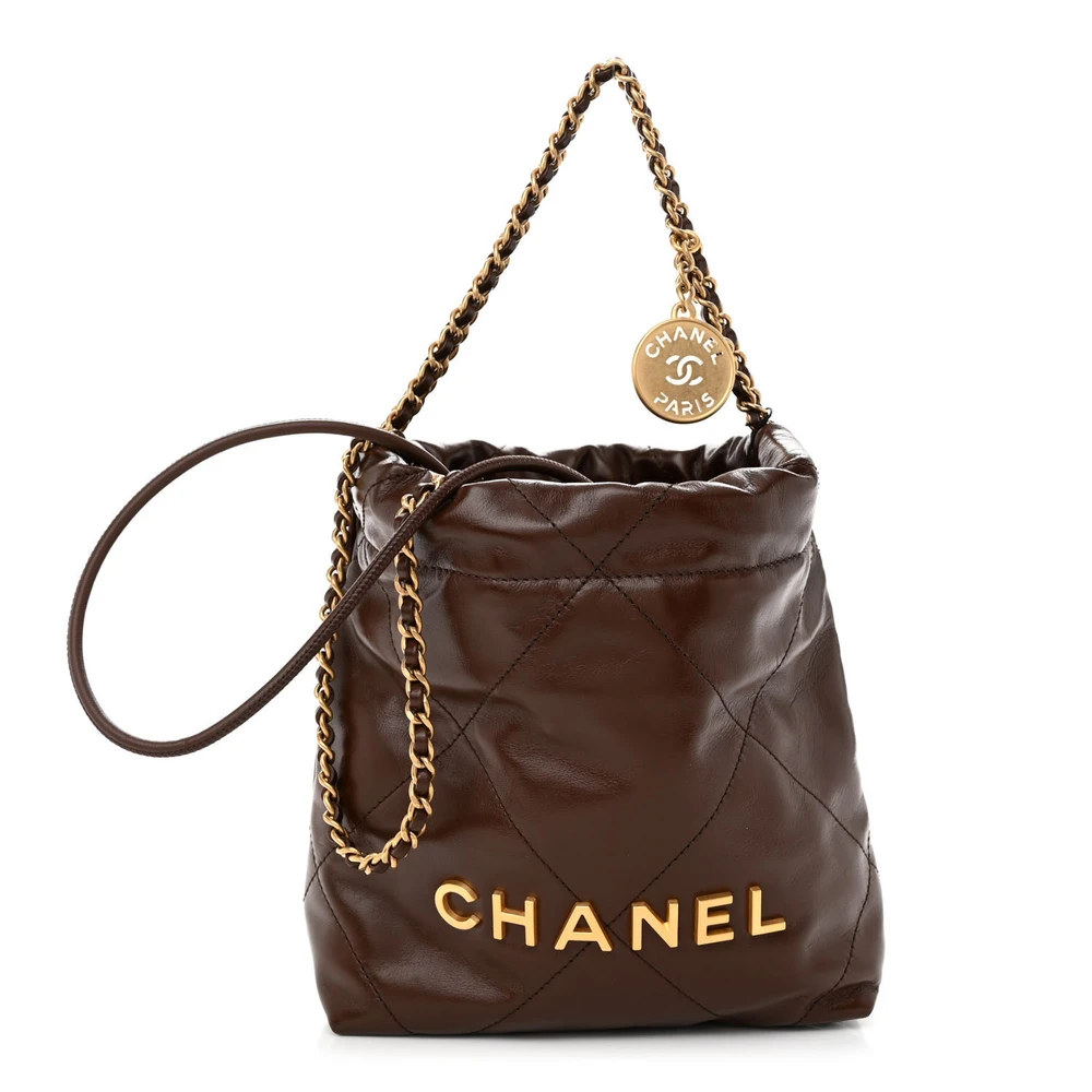 Lushentic Chanel Chanel 22 Mini Brown Quilted Shiny Calfskin Leather Gold Hardware Front