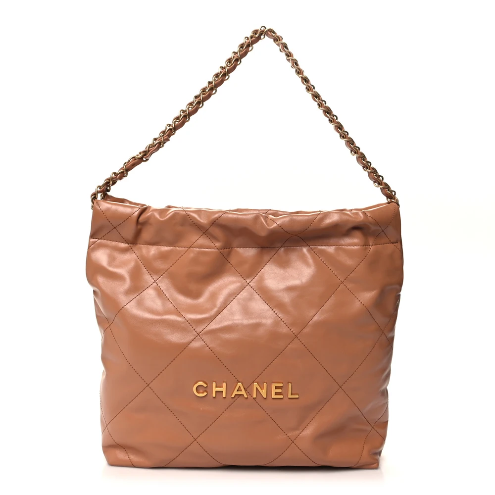 Lushentic Chanel Chanel 22 Small Camel Quilted Shiny Calfskin Leather Gold Hardware Front