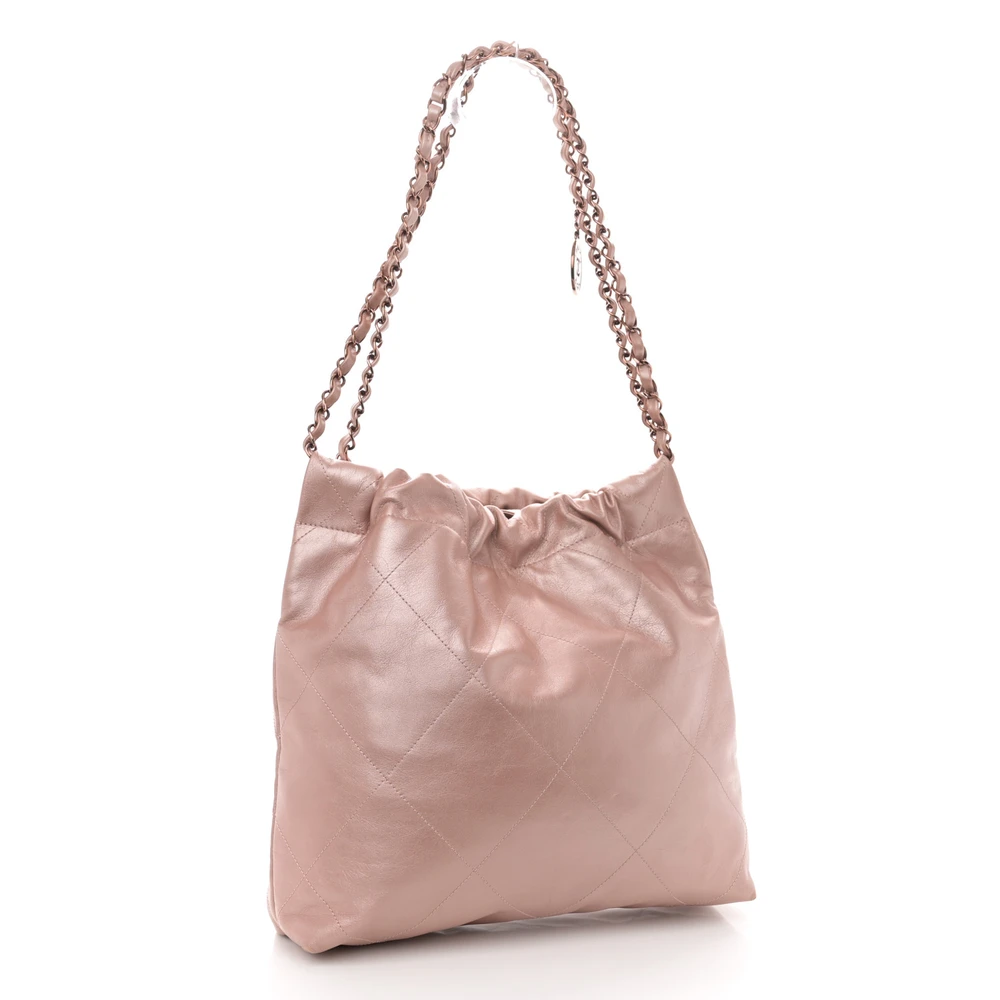 Lushentic Class Chanel 22 Small Metallic Pink Quilted Leather Bag - Image 3