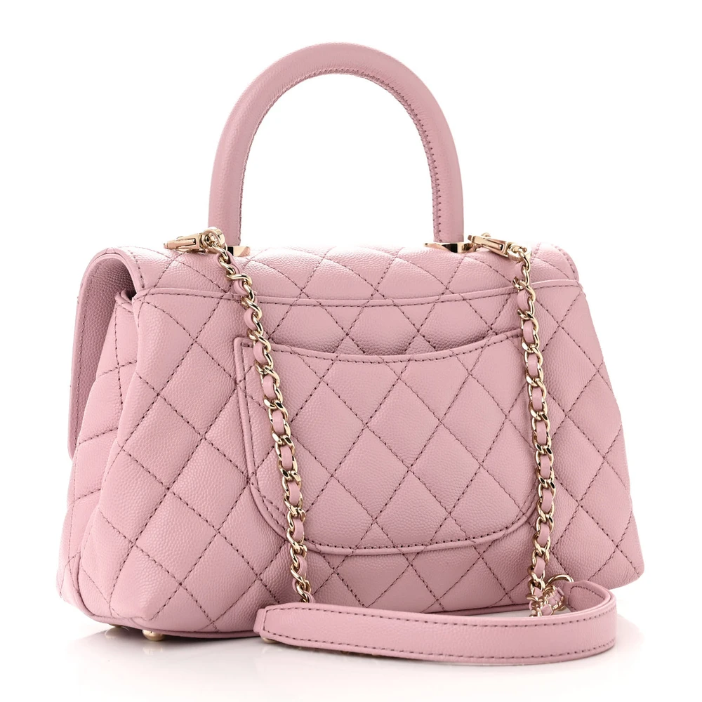 Lushentic Designer Coco Handle Flap Mini Light Pink Quilted Bag - Image 3