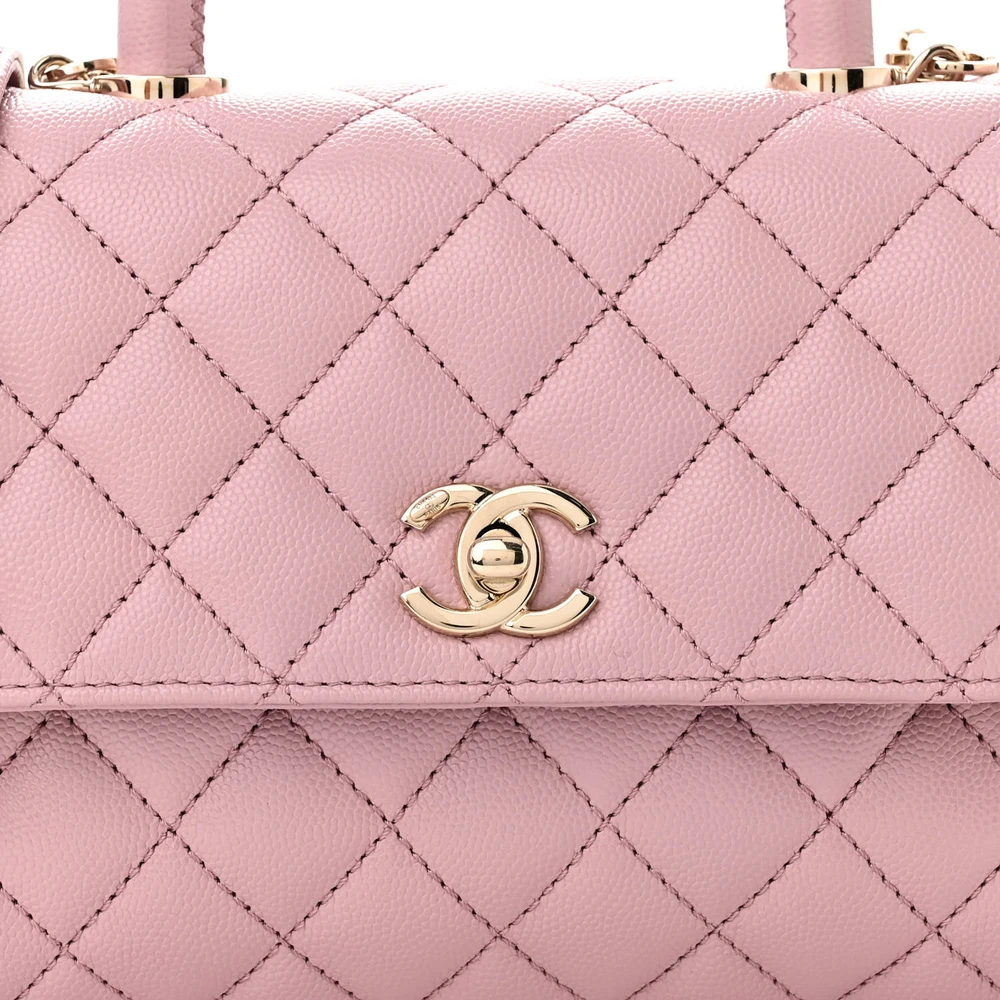 Lushentic Designer Coco Handle Flap Mini Light Pink Quilted Bag - Image 8