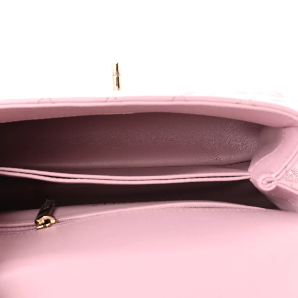 Lushentic Designer Coco Handle Flap Mini Light Pink Quilted Bag - Image 7