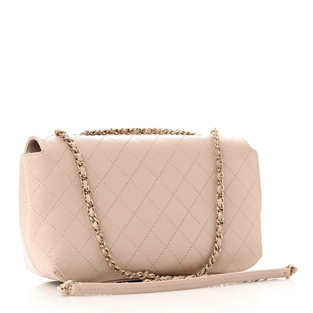 Lushentic Bag Covered CC Flap Medium Beige Calfskin Gold Hardware - Image 3