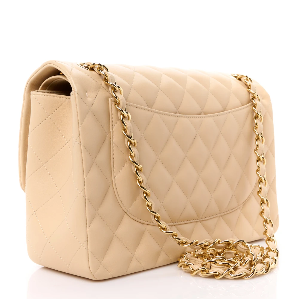 Lushentic Grade Replica Double Flap Jumbo Beige Quilted Lambskin - Image 3