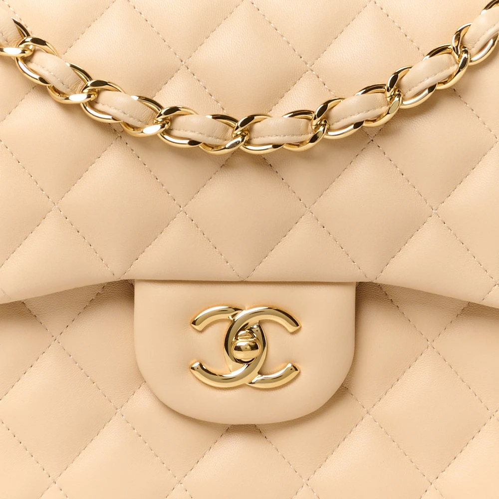 Lushentic Grade Replica Double Flap Jumbo Beige Quilted Lambskin - Image 9