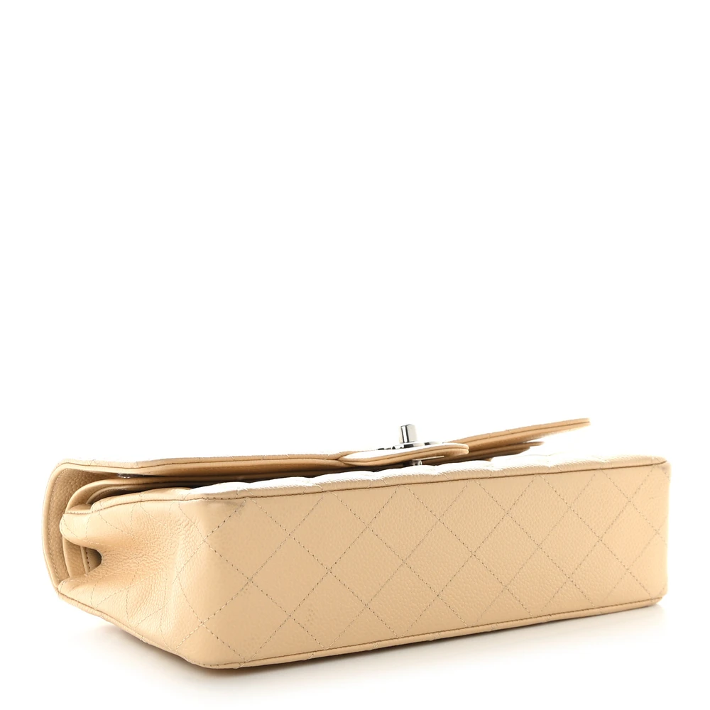 Lushentic Quality Handbags: Double Flap Medium Beige with Silver Hardware - Image 6