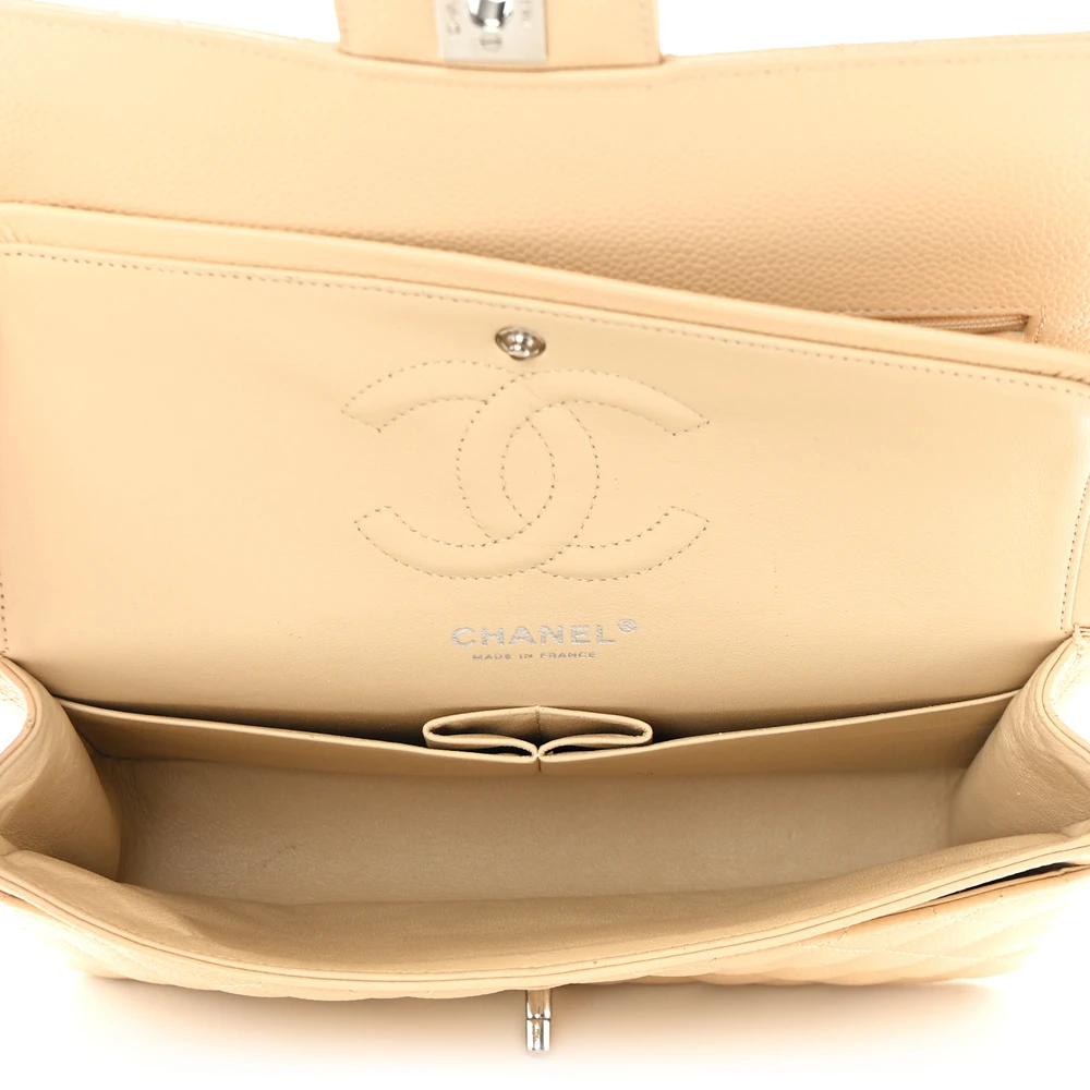 Lushentic Quality Handbags: Double Flap Medium Beige with Silver Hardware - Image 7