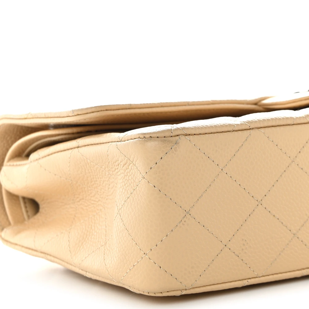 Lushentic Quality Handbags: Double Flap Medium Beige with Silver Hardware - Image 4