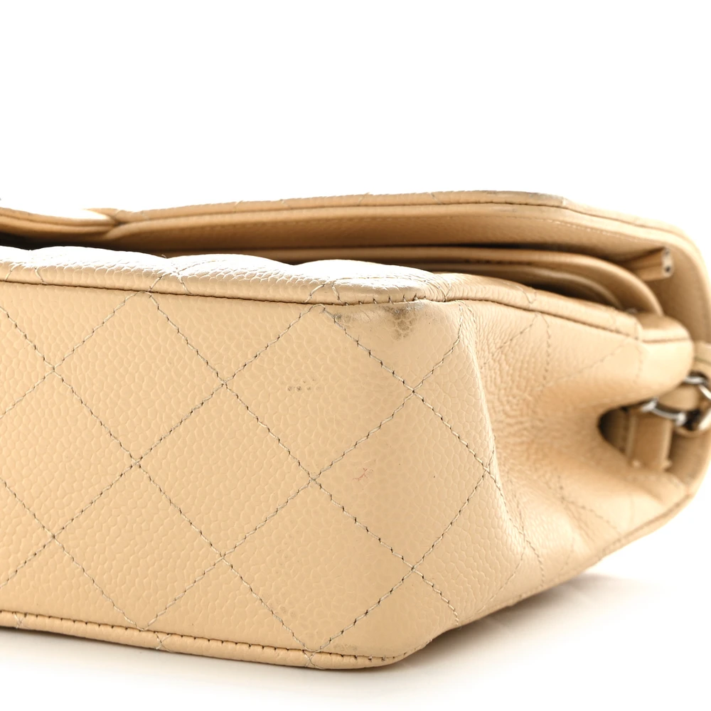 Lushentic Quality Handbags: Double Flap Medium Beige with Silver Hardware - Image 5