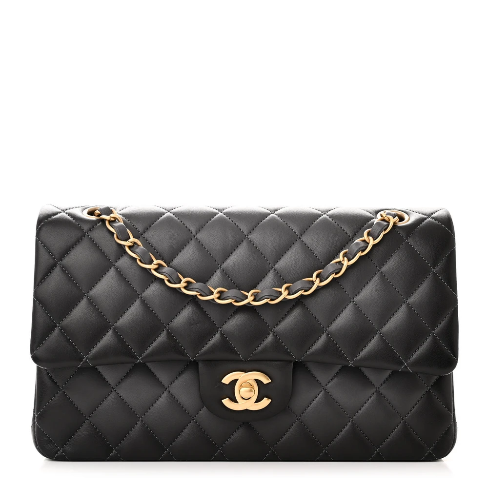 Lushentic Chanel Double Flap Medium Grey Quilted Lambskin Leather Light Gold Hardware Front