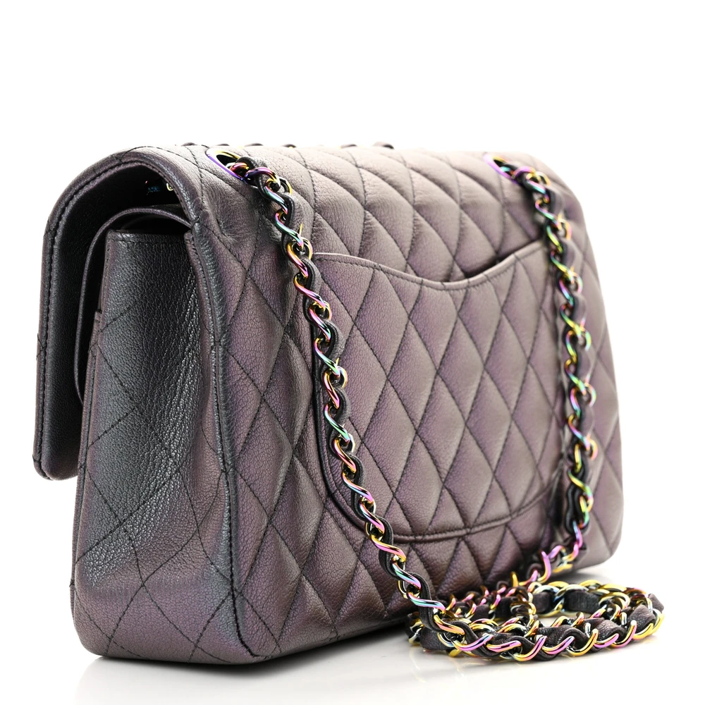 Lushentic Grade Replicas Double Flap in Metallic Purple Goatskin Leather - Image 3