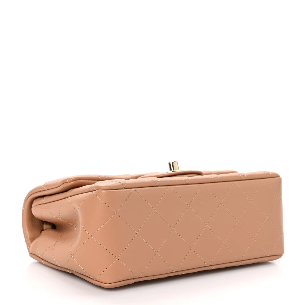 Lushentic Bags Flap Mini Rectangular Brown Quilted Lambskin Leather . - Image 6