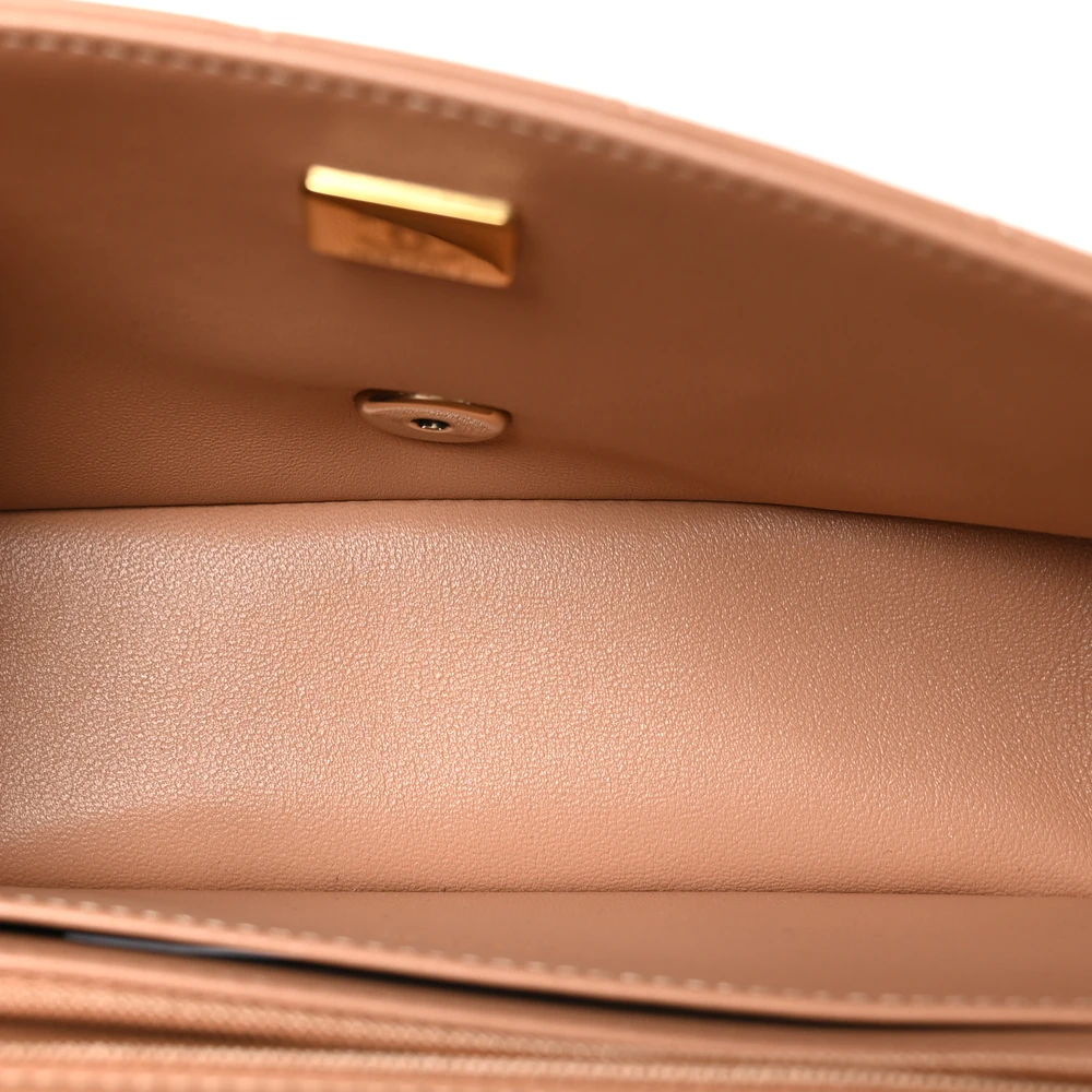 Lushentic Bags Flap Mini Rectangular Brown Quilted Lambskin Leather . - Image 7