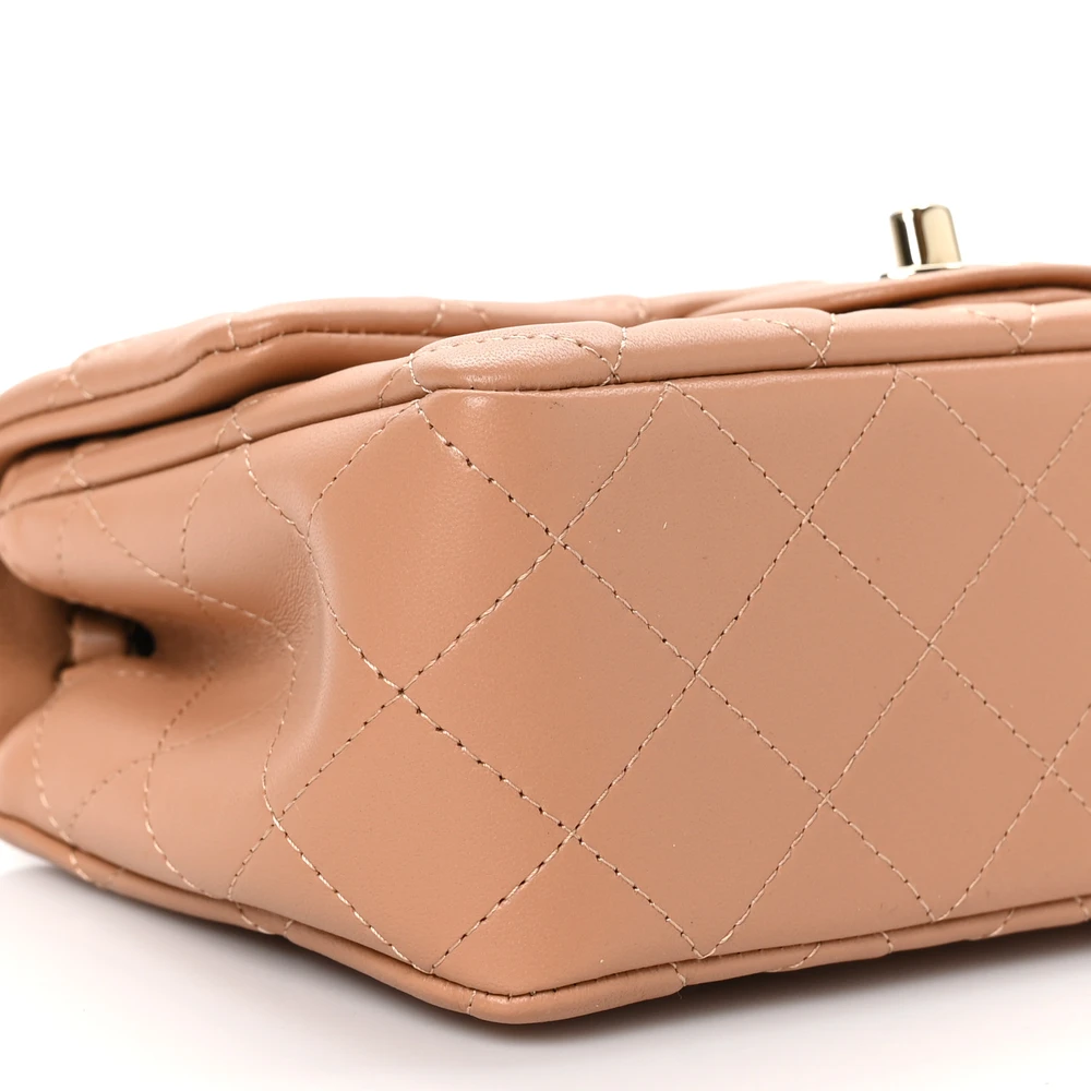 Lushentic Bags Flap Mini Rectangular Brown Quilted Lambskin Leather . - Image 4