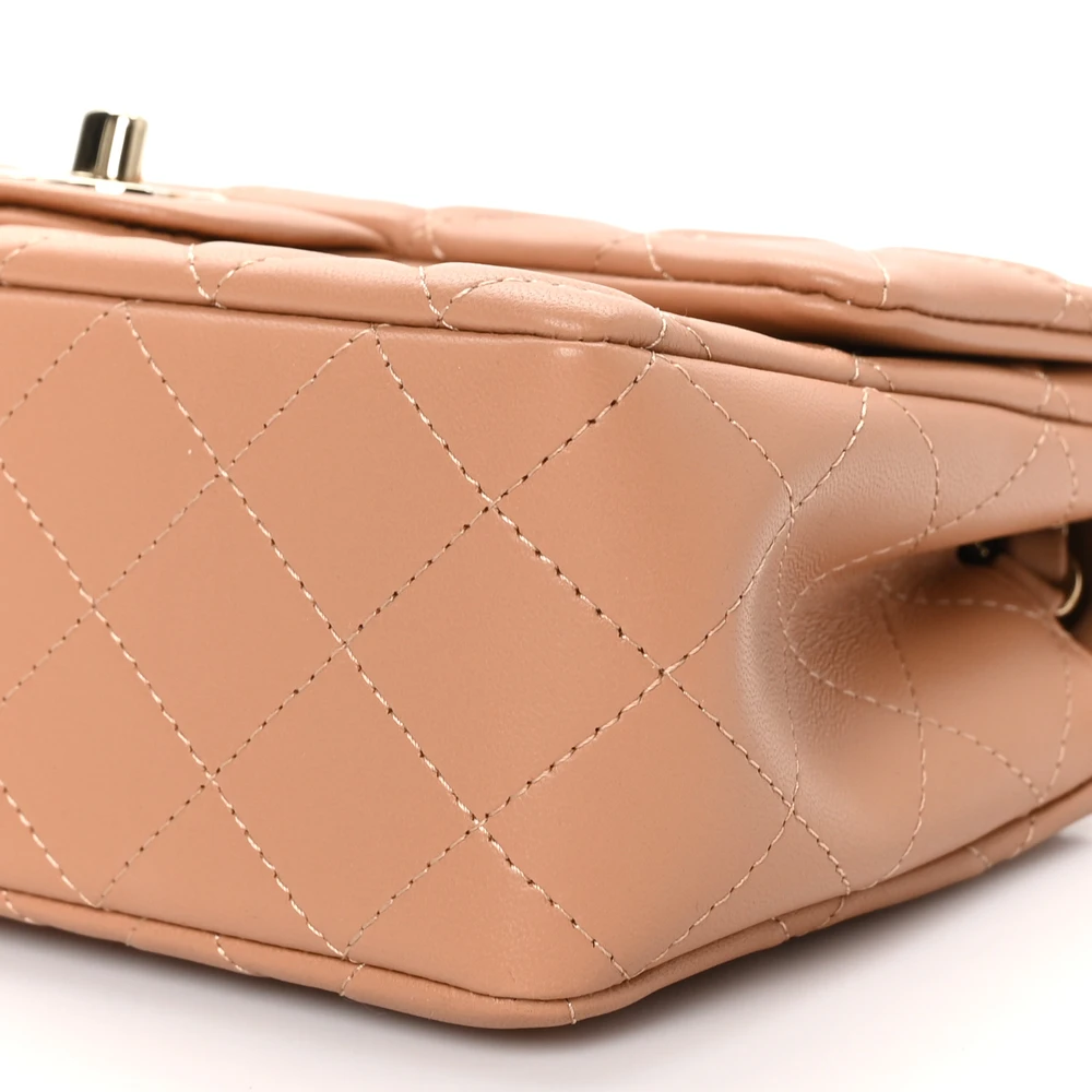 Lushentic Bags Flap Mini Rectangular Brown Quilted Lambskin Leather . - Image 5