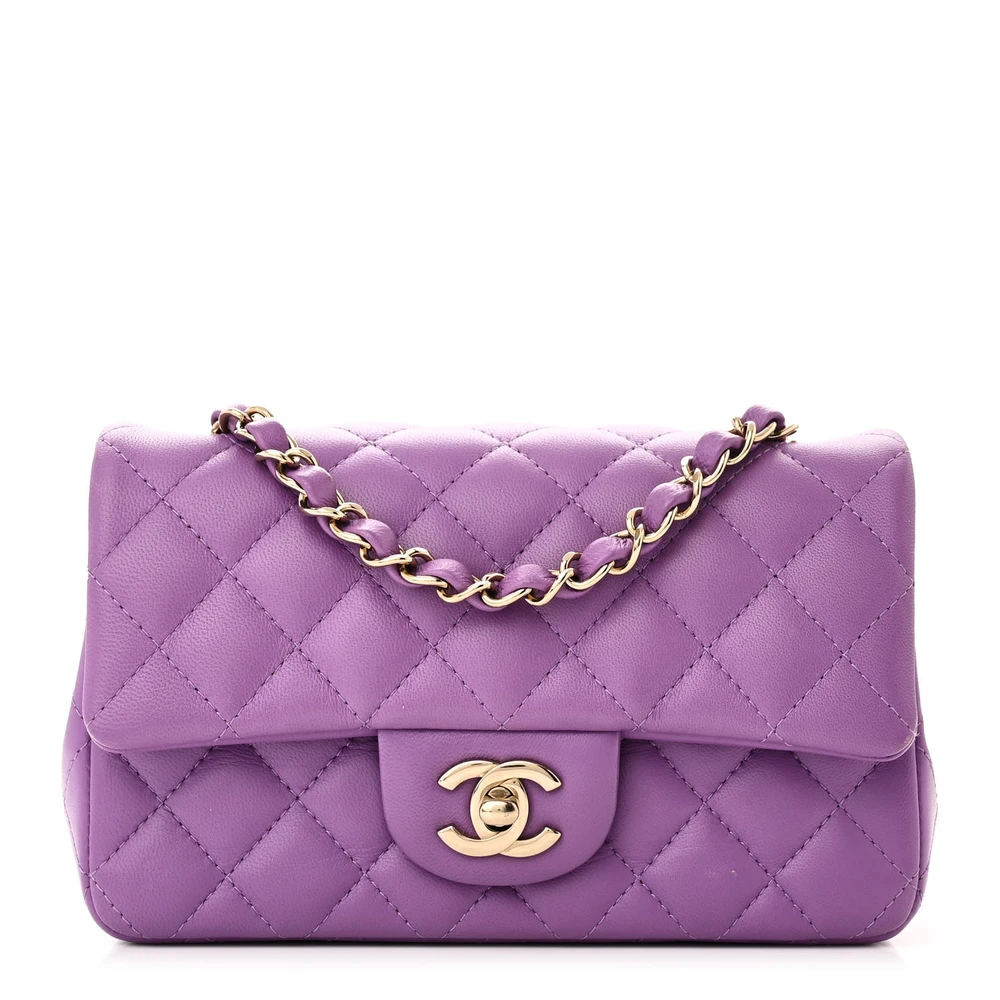 Lushentic Chanel Flap Mini Rectangular Purple Quilted Lambskin Leather Light Gold Hardware Front