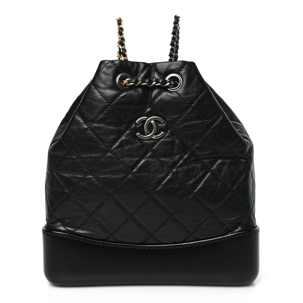 Lushentic Chanel Gabrielle Backpack Small Black Quilted Aged Calfskin Leather Mixed Metal Hardware Front