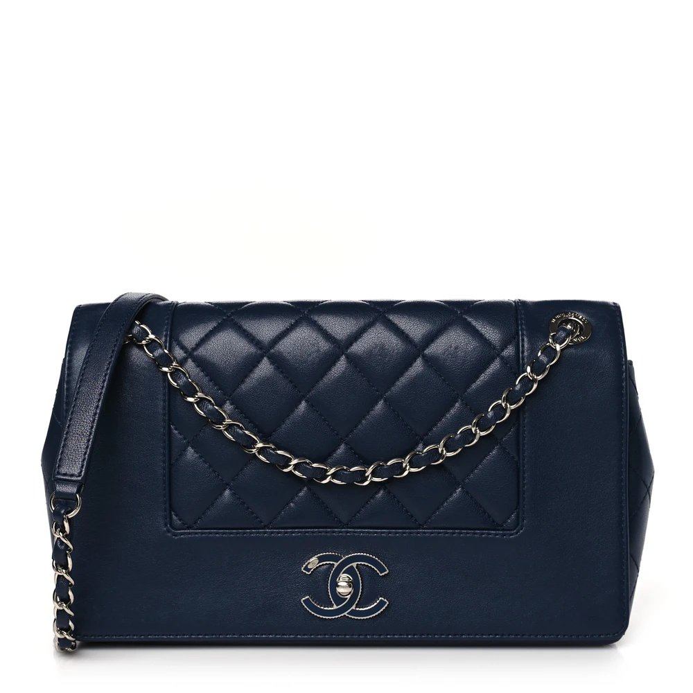 Lushentic Chanel Mademoiselle Flap Vintage Dark Navy Quilted Sheepskin Leather Gold Hardware Front