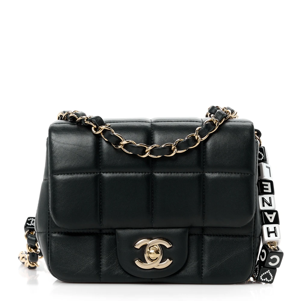 Lushentic Chanel Monacoco Flap Square Mini Black Quilted Lambskin Leather & Resin Crystal Gold Hardware Front