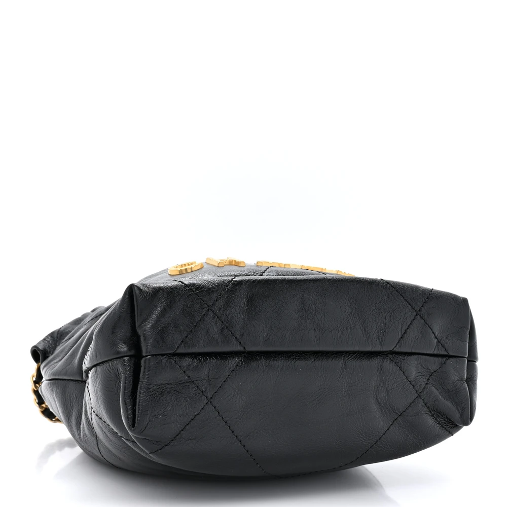 Lushentic Quality Handbags: Pearl Mini Chanel 22 Bag in Black Leather - Image 6