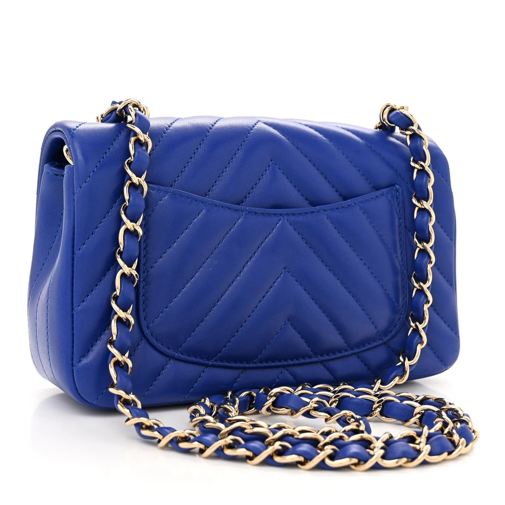 Lushentic Designer Bags - Rectangular Flap Mini in Blue Chevron Quilted - Image 3