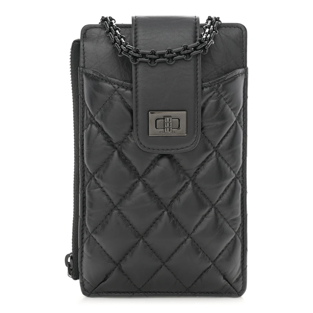 Lushentic Chanel Reissue Phone Holder With Chain Mini Quilted Aged Calfskin Leather So Black Front