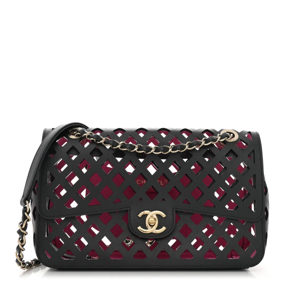 Lushentic Chanel Sea Through Flap Medium Black Multicolor Lambskin Leather Light Gold Hardware Front