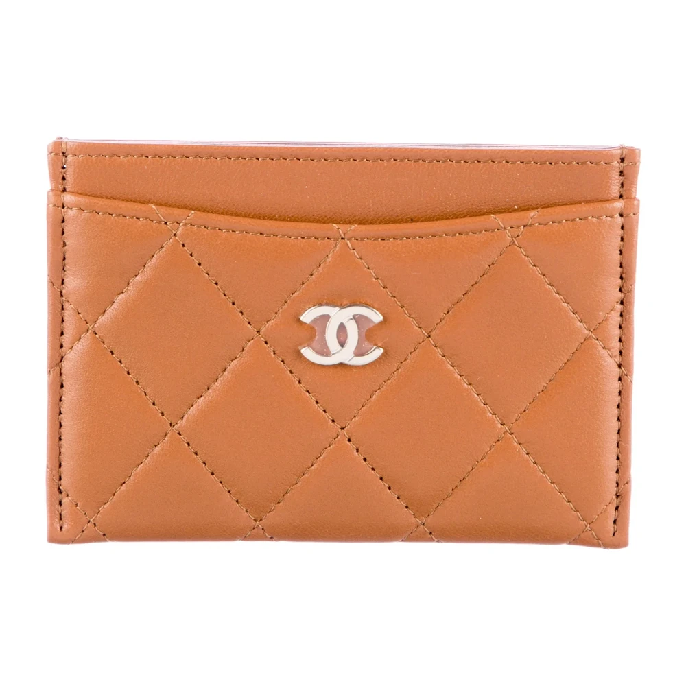 Lushentic Chanel Small Interlocking CC Logo Card Holder Brown Caviar Leather Gold Hardware