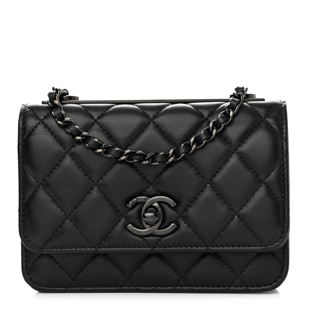 Lushentic Chanel Trendy CC Wallet On Chain (WOC) Mini Quilted Lambskin Leather So Black Front