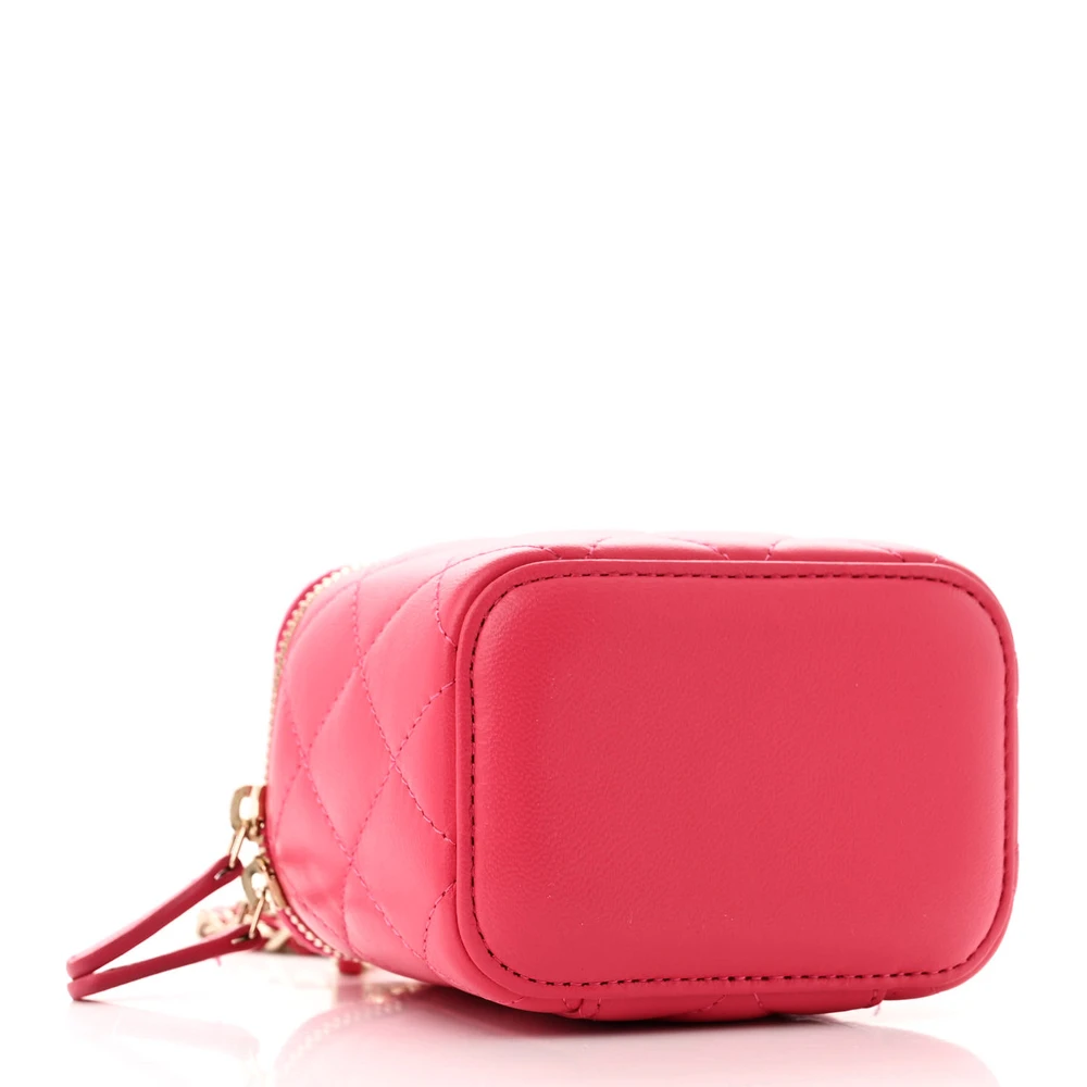 Lushentic Designer Trendy Mini Vanity Case in Dark Pink Lambskin Leather - Image 6