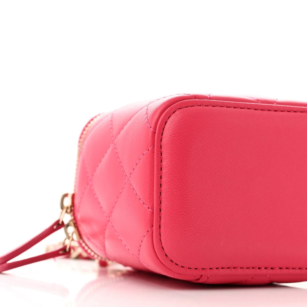 Lushentic Designer Trendy Mini Vanity Case in Dark Pink Lambskin Leather - Image 4