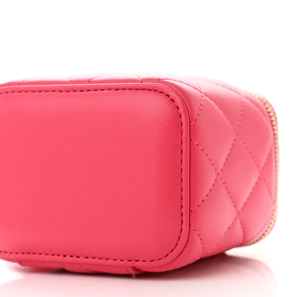 Lushentic Designer Trendy Mini Vanity Case in Dark Pink Lambskin Leather - Image 5