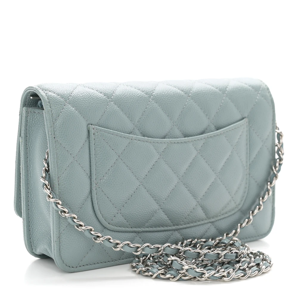 Lushentic Quality Handbags: Light Blue WOC in Quilted Caviar Leather - Image 3