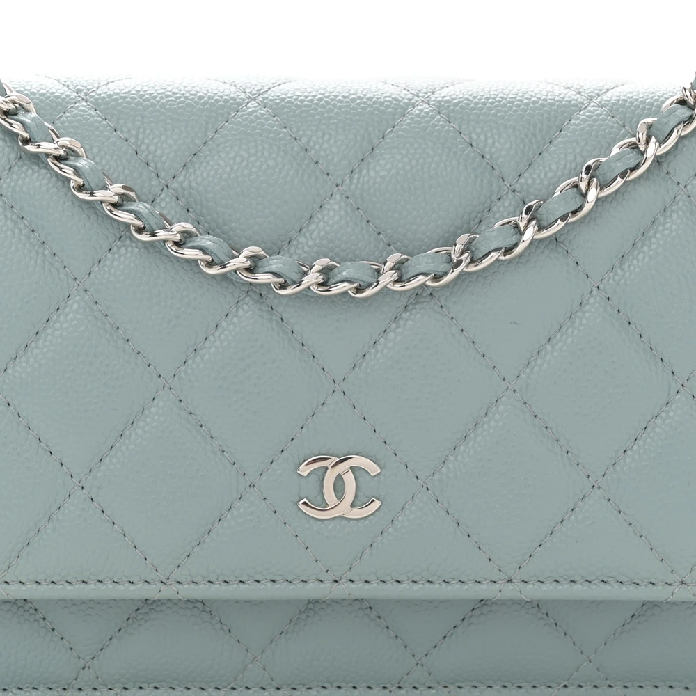 Lushentic Quality Handbags: Light Blue WOC in Quilted Caviar Leather - Image 8