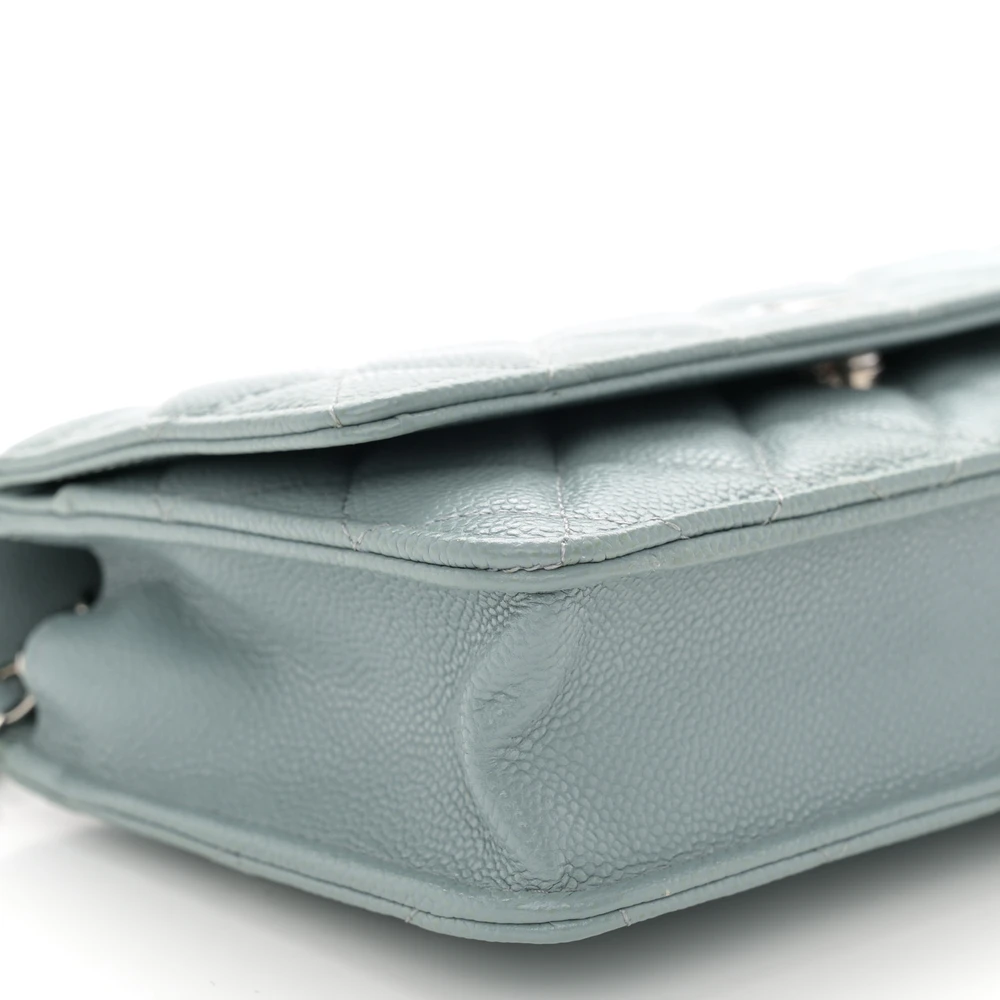 Lushentic Quality Handbags: Light Blue WOC in Quilted Caviar Leather - Image 4