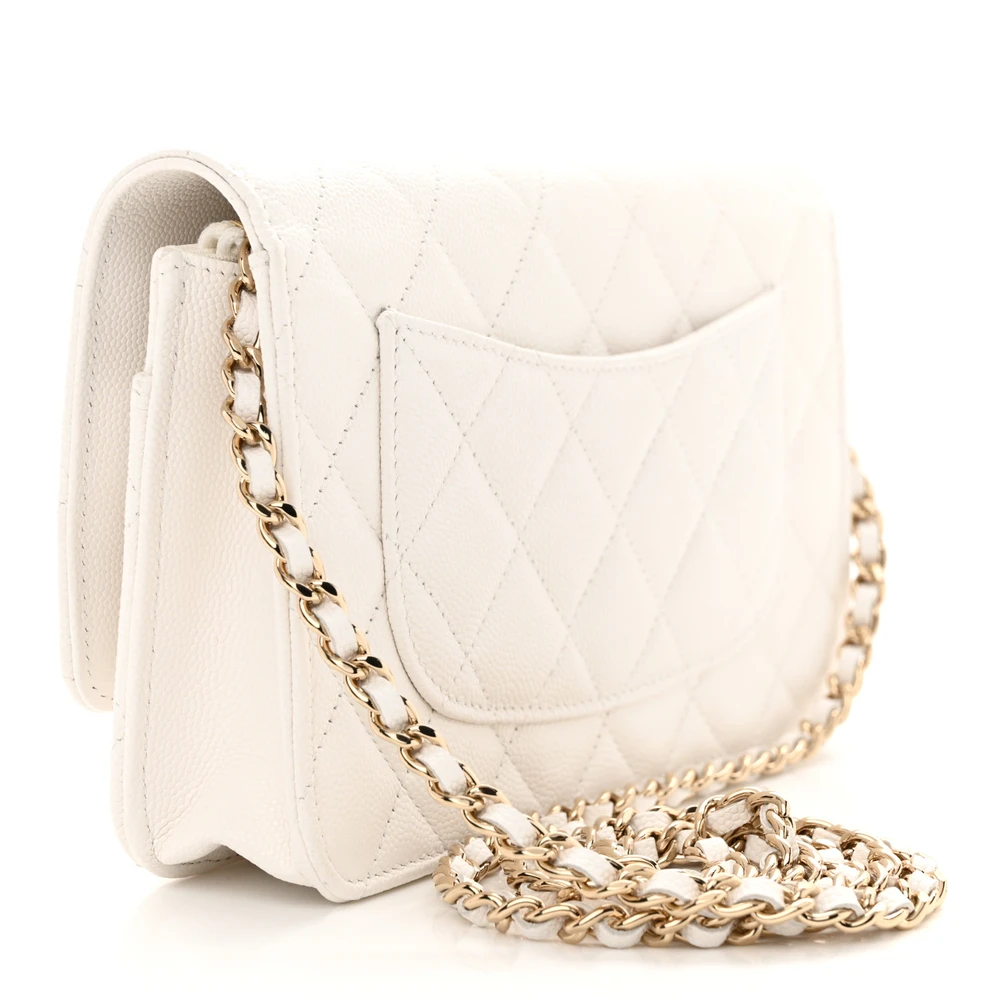Lushentic Handbag Wallet on Chain - Small White Quilted Caviar Leather - Image 3
