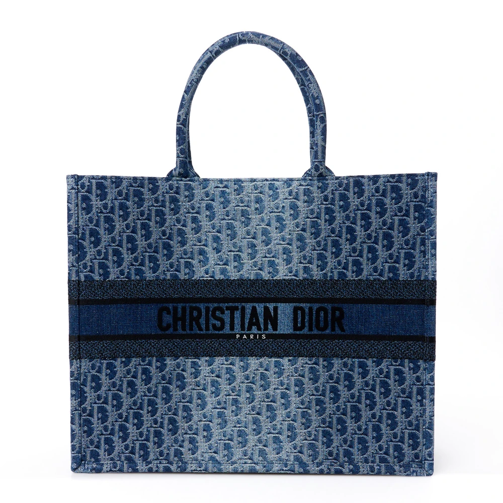 Lushentic Dior Large Book Tote Blue Oblique Denim Front