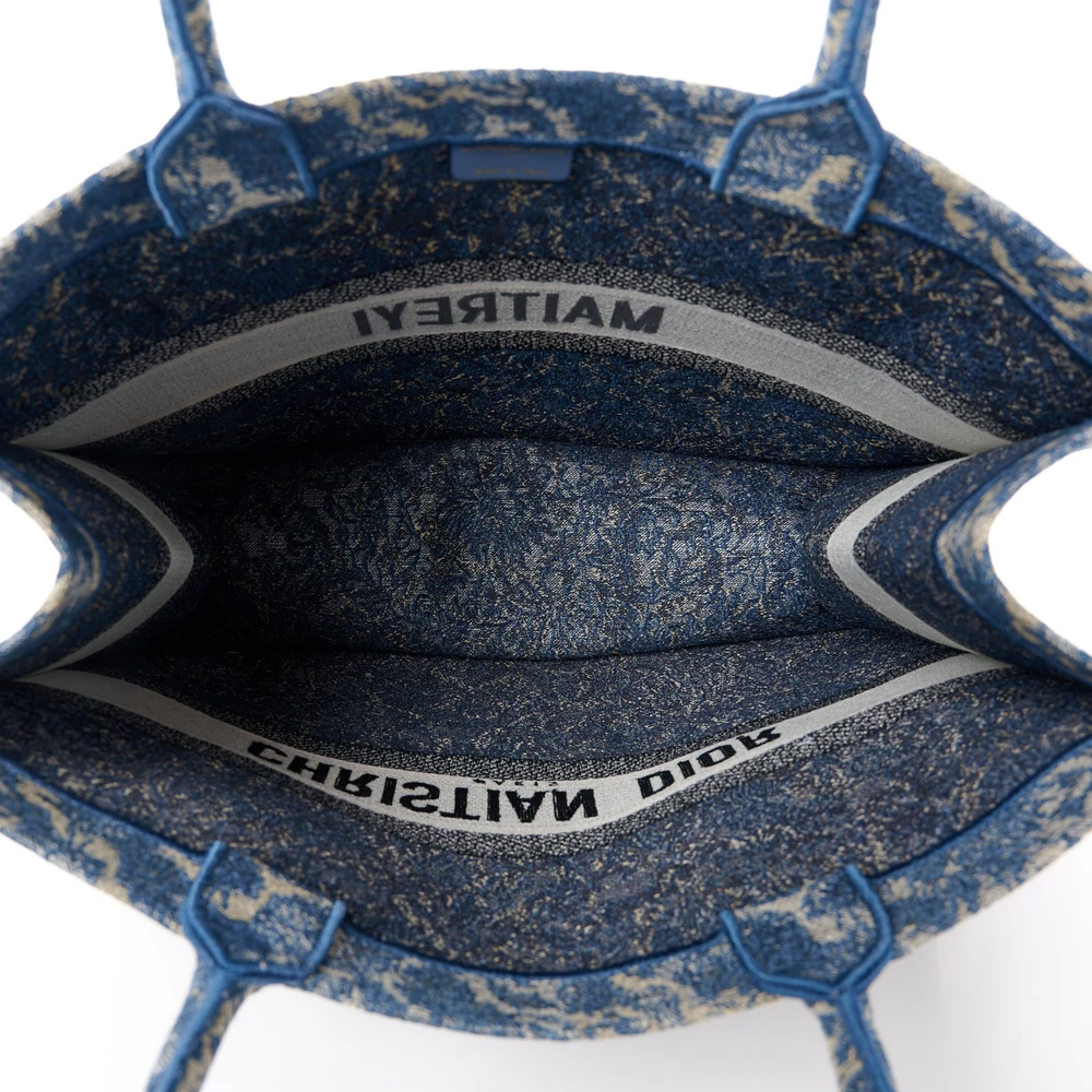 Lushentic Handbag Large Brocart Book Tote Blue Embroidered Canvas - Designer Inspired Luxury Bag