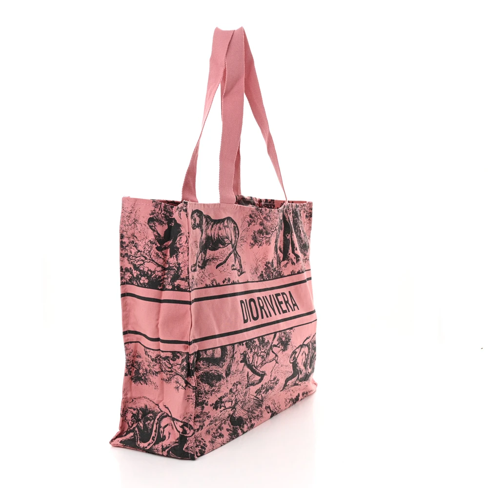 Lushentic Grade Bag Large Dioriviera Tote Pink Grey Canvas - Image 2