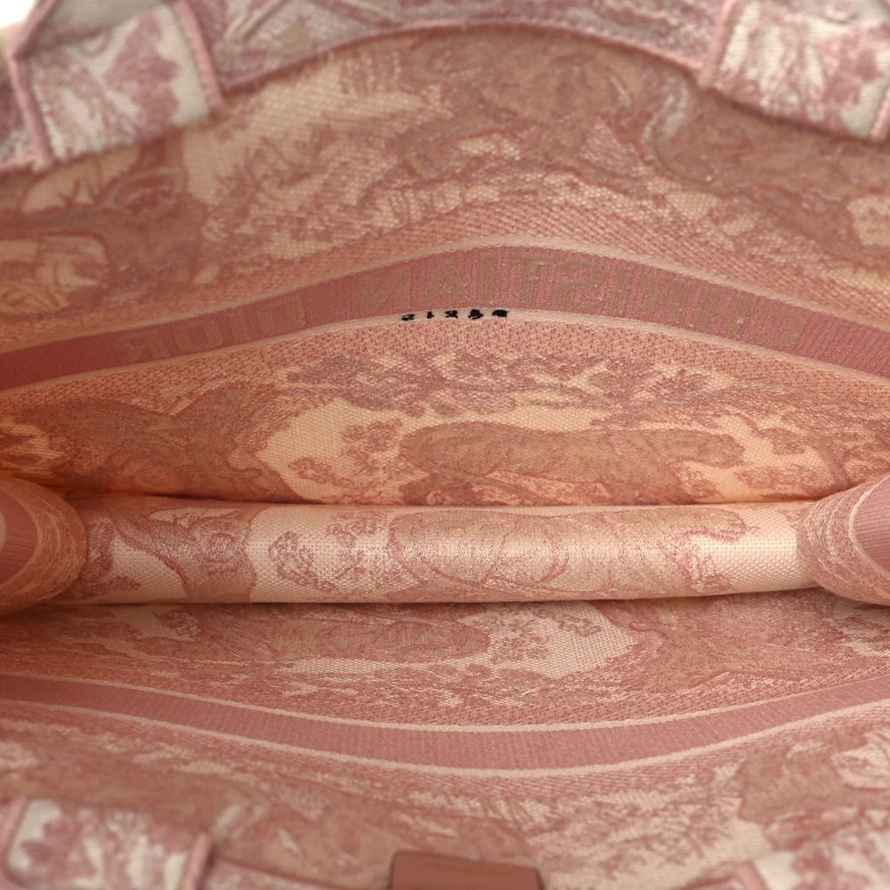 Lushentic Bag Large Toile de Jouy Book Tote Pink Embroidered Canvas - Designer Inspired Luxury Bag