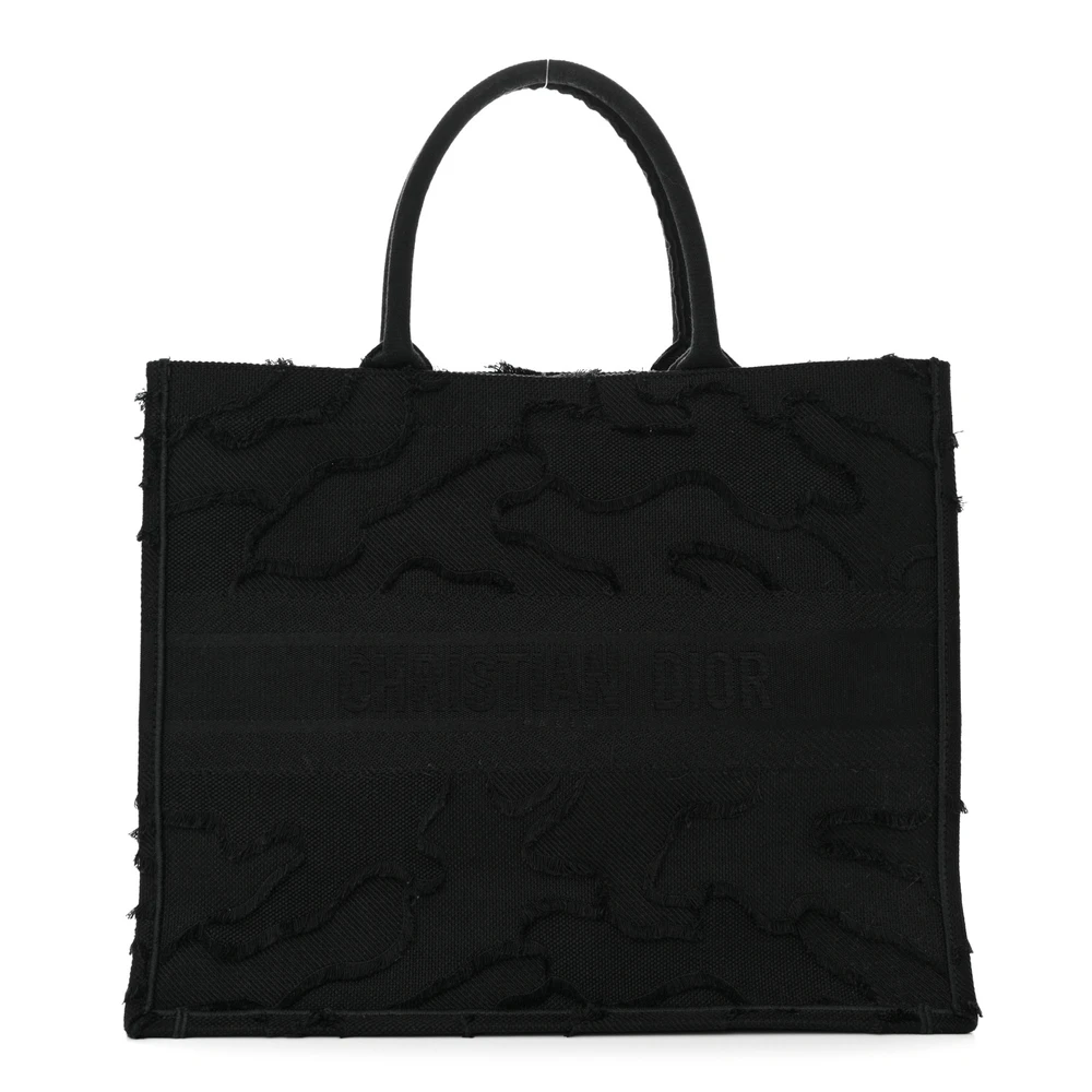 Lushentic Dior Medium Book Tote Black Multicolor Embroidered Canvas Front
