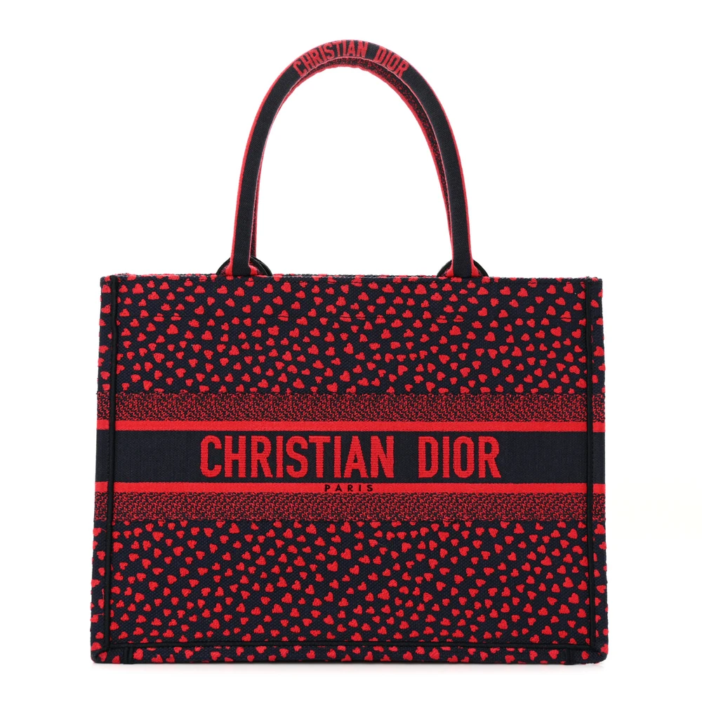 Lushentic Dior Medium Book Tote Red Multicolor Pop Heart I Love Paris Embroidered Canvas Front