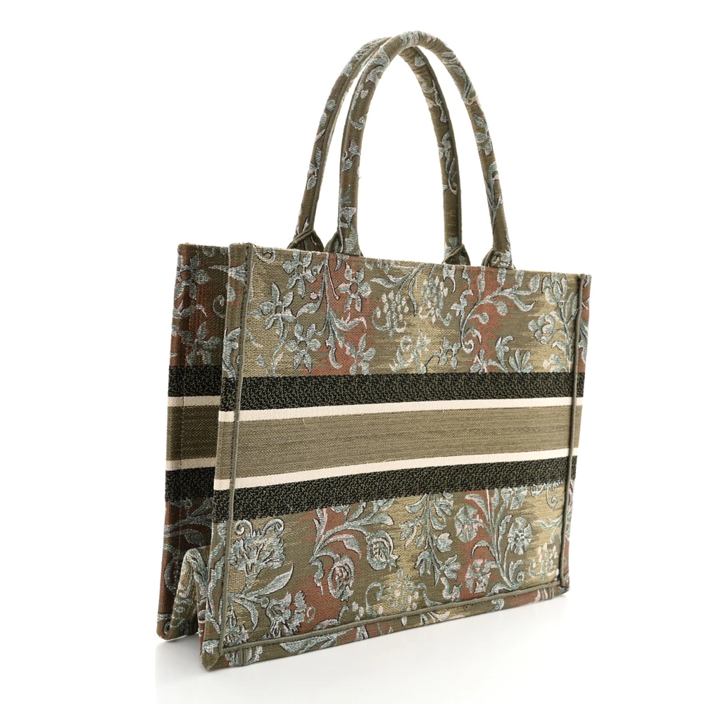 Lushentic Designer Brocart Book Tote in Metallic Green Embroidered Canvas - Image 3