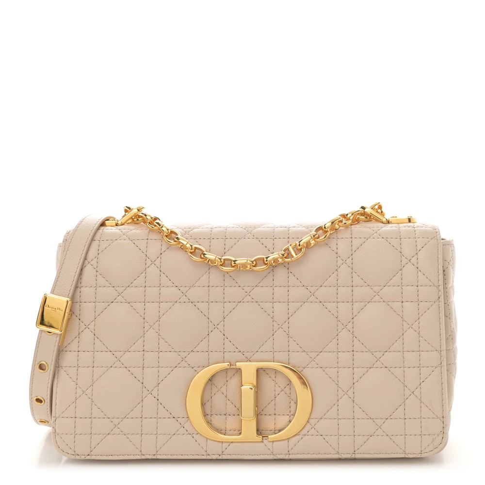 Lushentic Dior Medium Caro Bag Beige Supple Cannage Calfskin Leather Gold Hardware Front