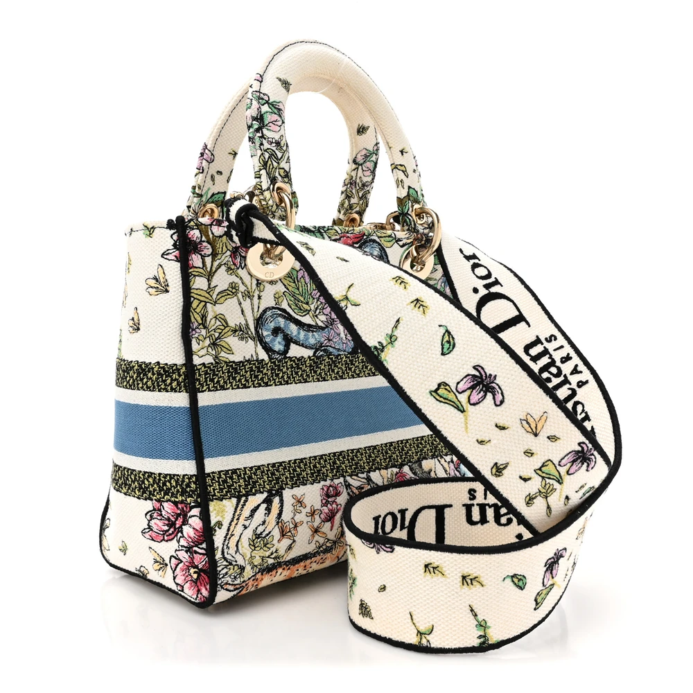 Lady D-Lite Latte Bag with Multicolor Embroidery and Gold Hardware - Image 3